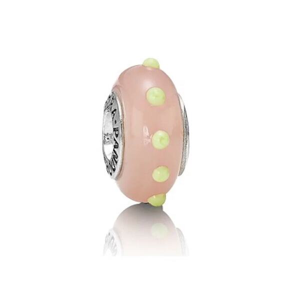 PANDORA NEW $50 Sterling Silver & Murano Glass Seeing Spots Bead Charm Pink/Lime - Picture 1 of 4